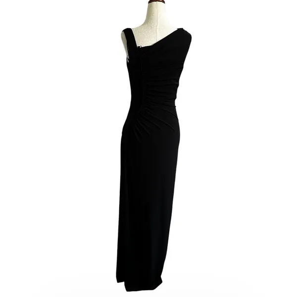 Calvin Klein Womens Size 4 Black Ruched Dress Maxi Evening Long Side Slit | 30-9 - Image 3