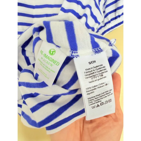 J.Crew T-Shirt Womens S Blue Striped‎ AW139 Puff Raglan Sleeve Cotton Top - Image 4