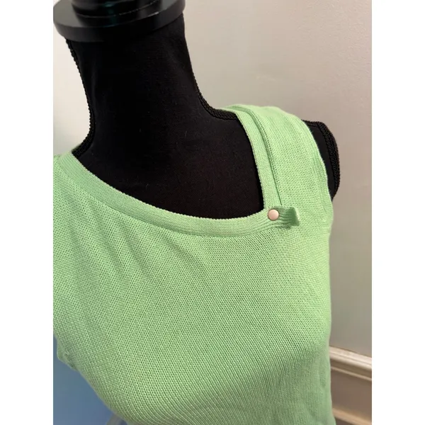 Vintage 90s Jeanne Pierre Asymmetrical Button Cotton Knit Tank Top Apple Green - Image 2