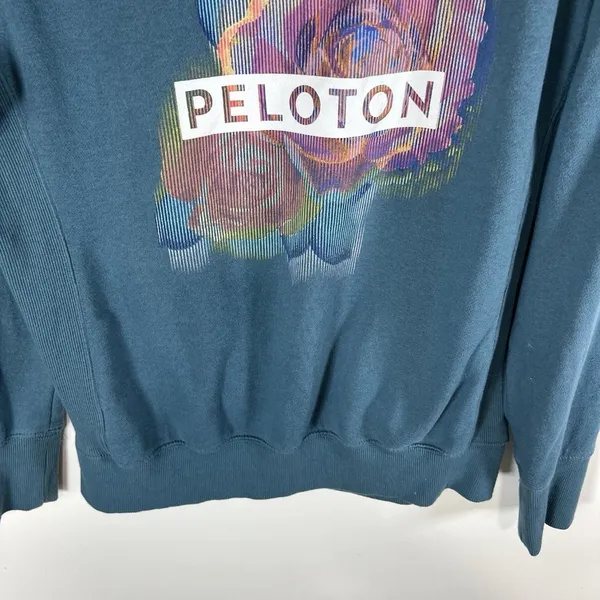 PELOTON Turquoise Full Zip Hoodie Sweatshirt Size‎ Large Flower Athletic Workout - Image 10