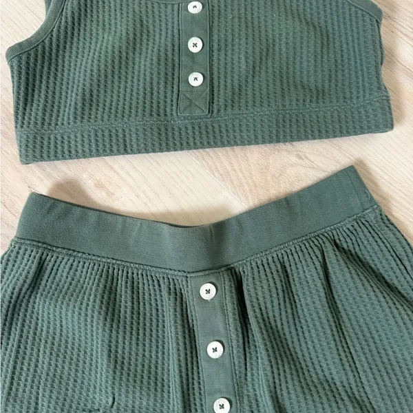 Old Navy Olive Green Waffle Knit Lounge Set - Image 2