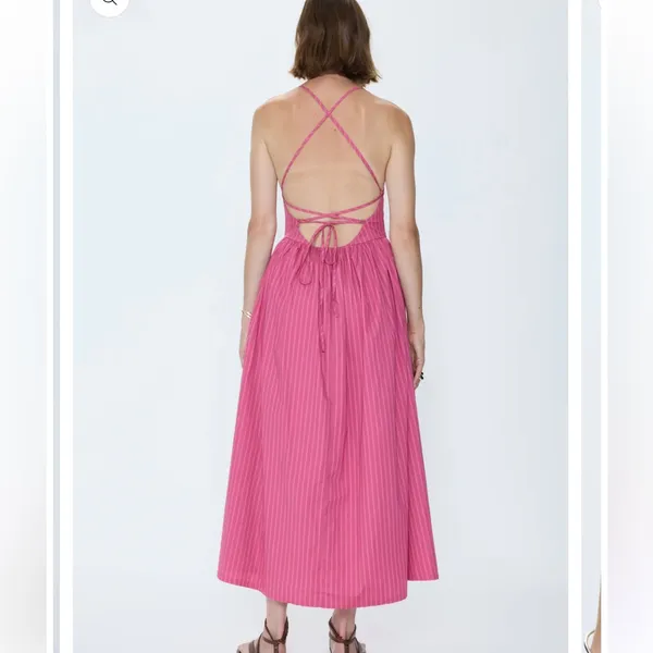 Pistola Sadee Open Back Midi Dress Magenta Pink Stripe Cotton Summer Sundress L - Image 5