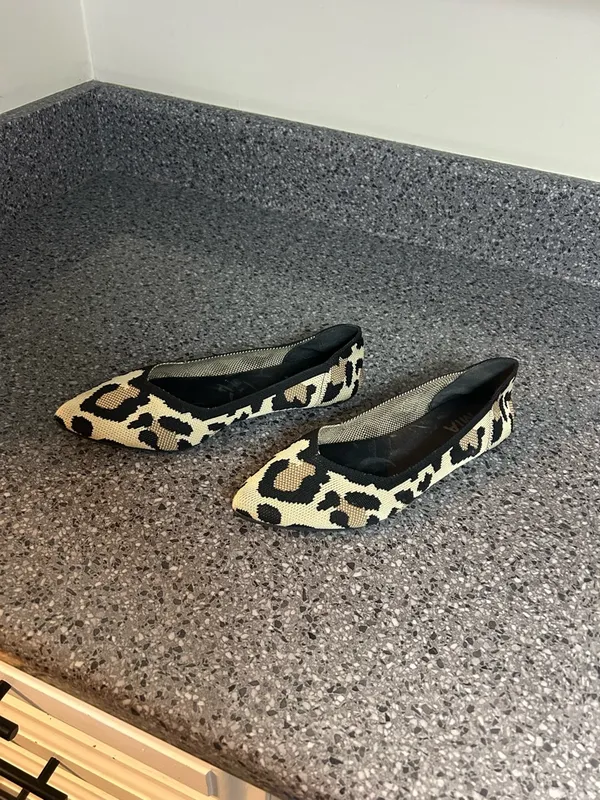 MIA Leopard Knit Pointed Toe Flats - Black & Tan - Image 2