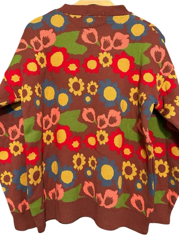 Daisy Street Women’s Size 4 Brown Multi Colored Floral Crewneck Sweater - Image 2