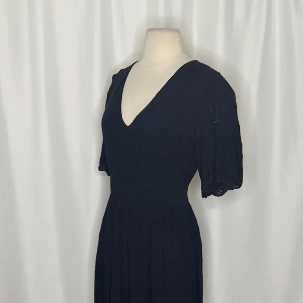 BODEN Broderie Floral Anglaise Eyelet Maxi Dress Navy Blue Embroidered US 2 - Image 8