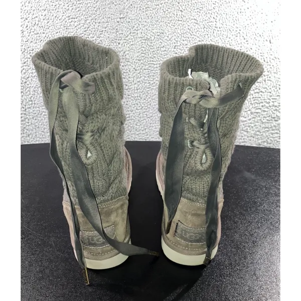 UGG Kiandra Boots Women 7 Willow Ribbon Suede Cable Knit Wool Lined‎ Pull On - Image 2