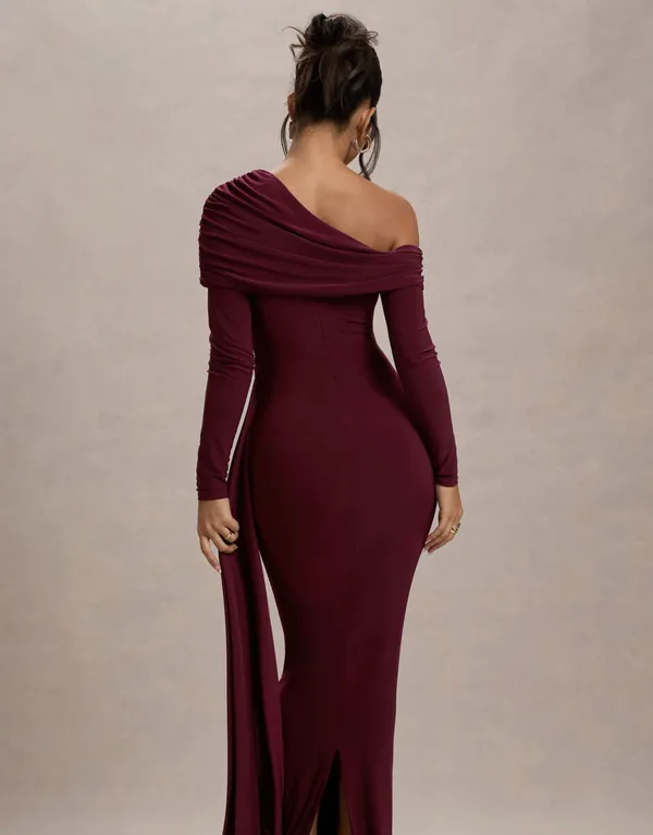 Club L London Maxi Dress Burgundy Red - Image 2