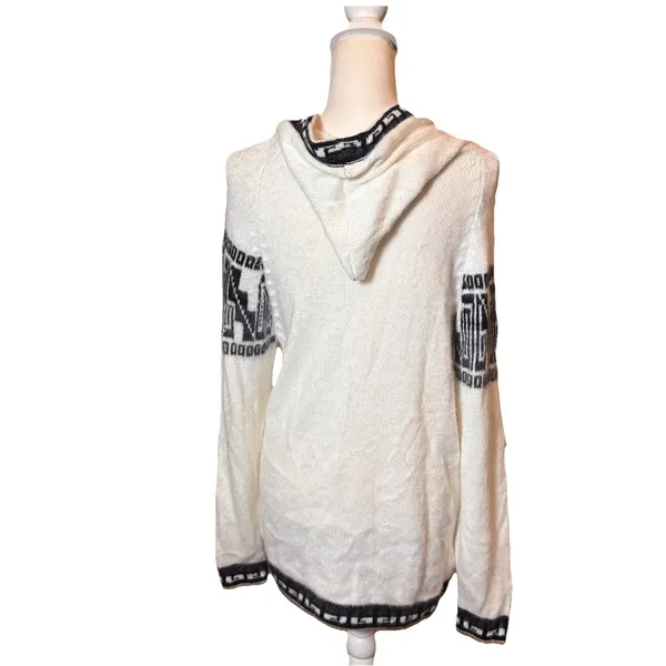 Efrata Global Alpaca‎ Medium Hoodie Sweater Cream Llama Pattern Hooded Pullover - Image 2