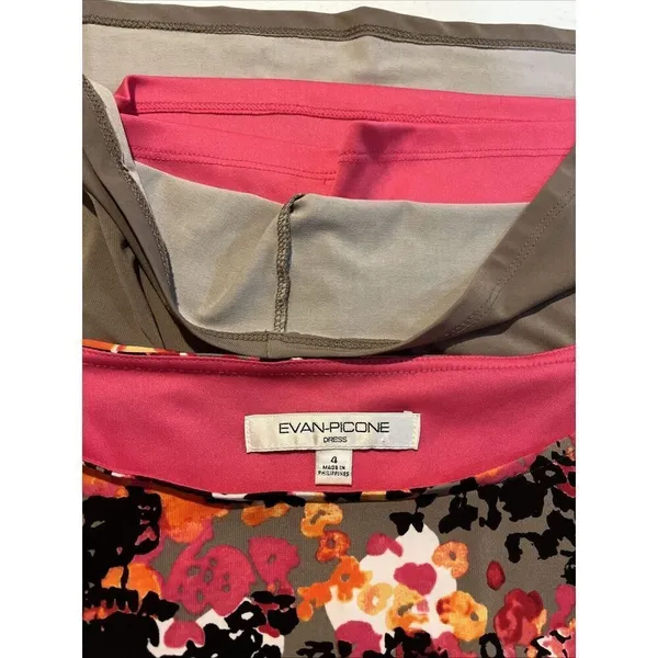 Evan-Picone Dress Size 4 Floral Taupe/Black/Pink Cold Shoulder - Image 5