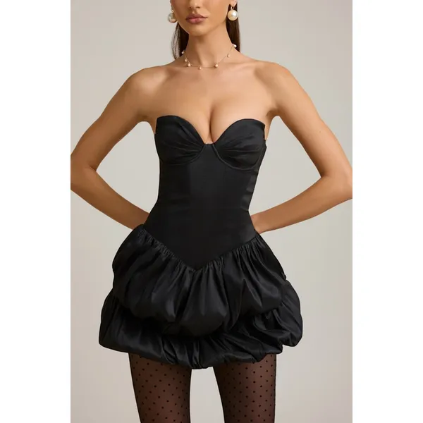 Oh‎ Polly Laela Satin Bubble Hem Corset Mini Dress – Black Sz 0 NWT - Image 5