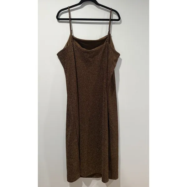 NEW H&M Dress XL Brown/Bronze 90s Friends Shimmer Stretch Minimal Whimsigoth - Image 2
