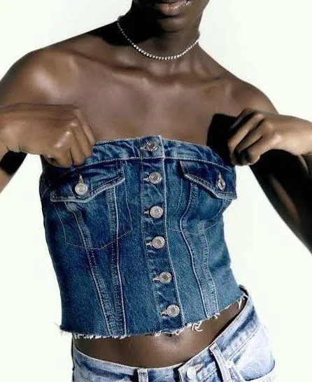 Zara crop top corset denim jeans button up - Image 3