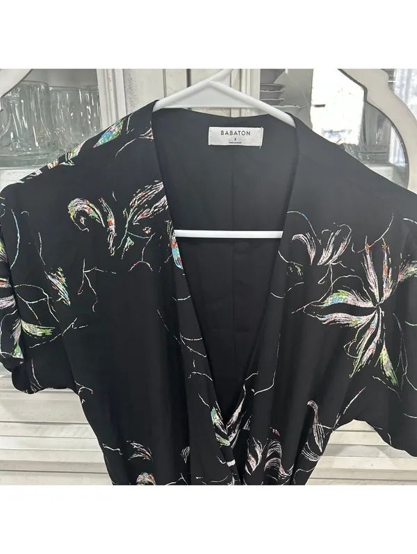 Babaton Aritzia Y2K Wrap Midi Kimono Dress Women's S Black Floral Tie Waist - Image 4