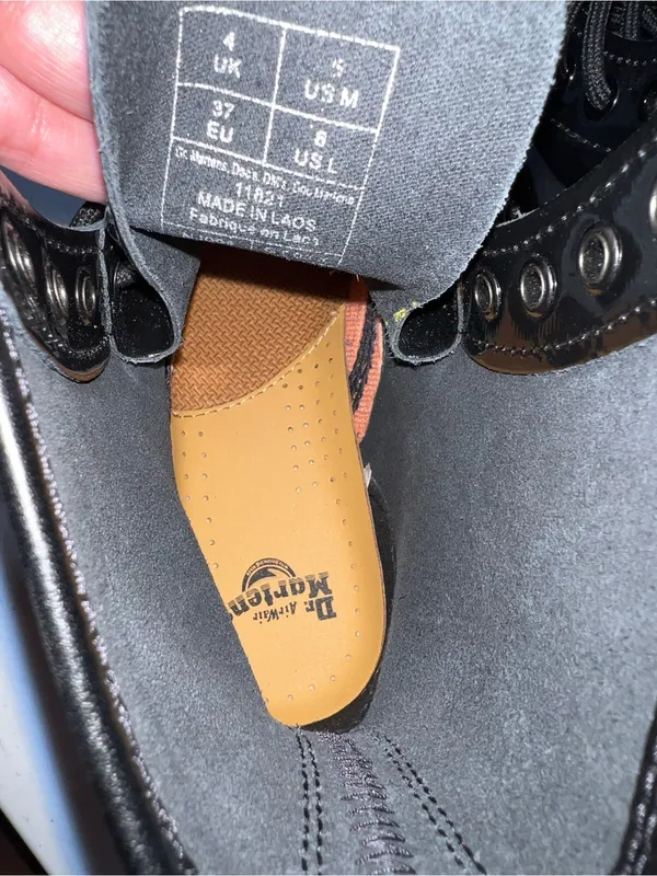 Dr. Martens Black Patent‎ Lace-Up 8-Eye Boots with Yellow Stitching - Image 4