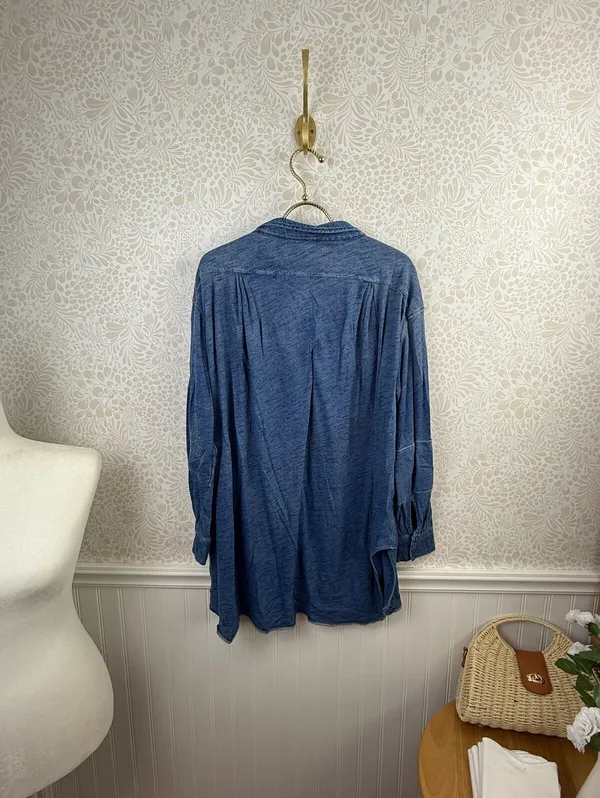 We The Free Oversized Blue 100% Cotton Love This Henley Top - Size - Small - Image 6