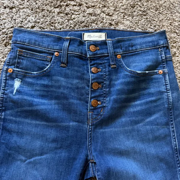 Madewell 10 High-Rise‎ Skinny Jeans Blue Button Fly Distressed J7914 Womens 28 - Image 6