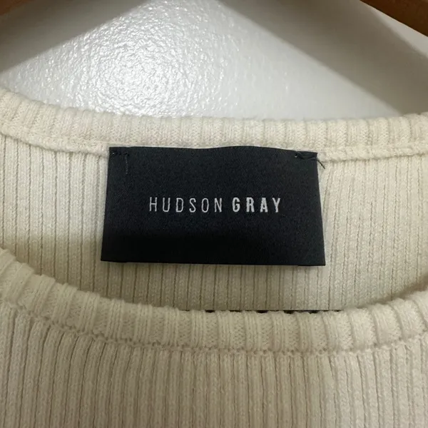 Hudson Gray | Women's Tan Cream Black Ribbed Scalloped Hem Knit Tank Top, M - Image 4