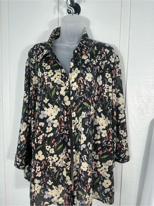 Ralph Lauren Black Floral Button Down Top Size 3X EUC - Image 3
