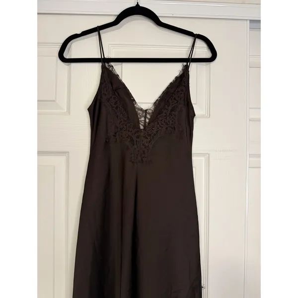 Zara Collection Y2K Lace Tank Dress‎ Satin Brown Fairy Festival Asymmetrical - Image 5