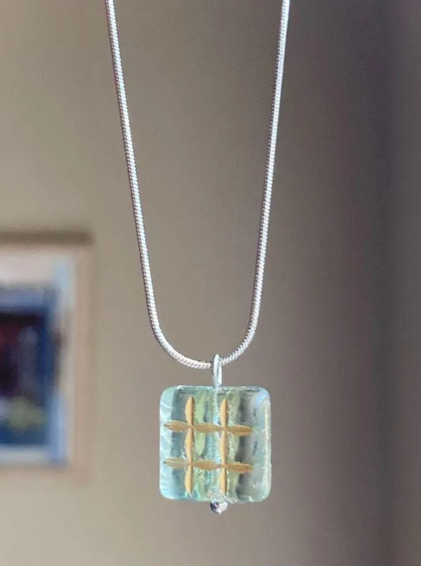 Handmade Czech glass translucent aqua bead stainless steel necklace ✨ - Image 7