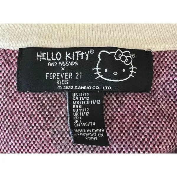 Hello Kitty Argyle Knit Cardigan Sweater Pink Burgundy Preppy Coquette Mall Y2K - Image 7