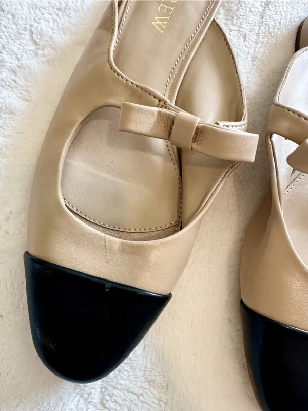NEW J.Crew Cap Toe Bow Mules Nude/Black - Size: 6 - Image 5