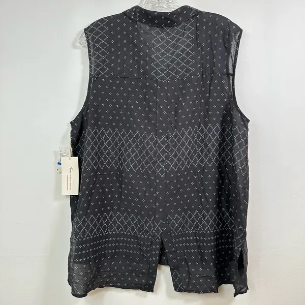 Two by Vince Camuto Sleeveless Button Down Shirt XL Black Geometric High-Low NEW - Image 2