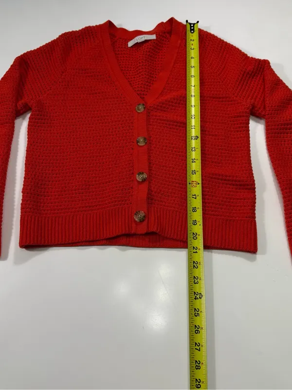 LOFT Orange Button-Front V-Neck Cardigan Size XS - Image 3
