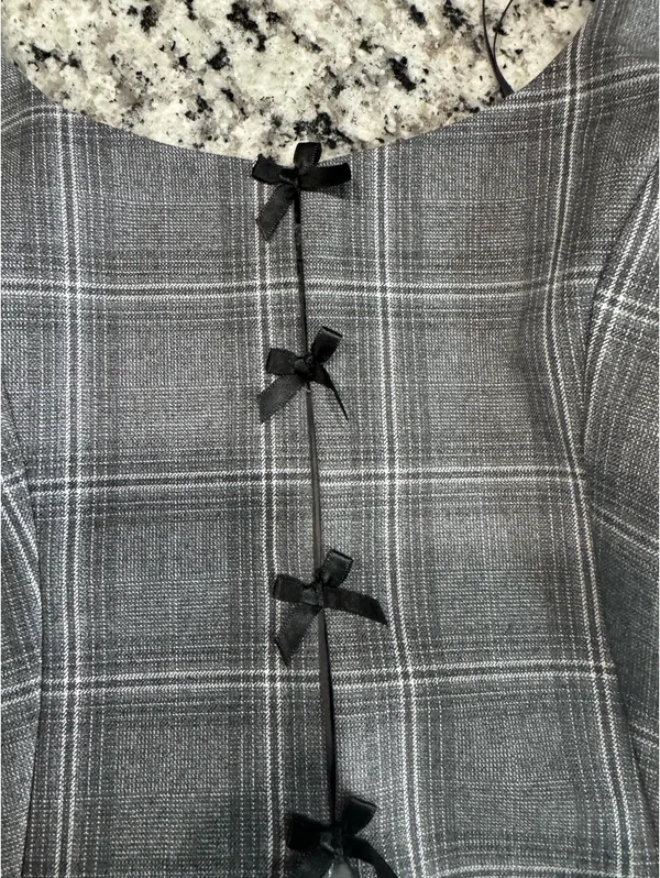 Edikted Palmer Plaid Bow Halter Top - Image 4