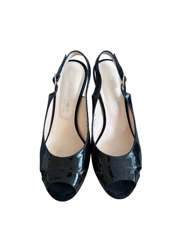 SHOEBOX Black Patent Leather Slingback Heels Size 36 / US 6 - Image 2
