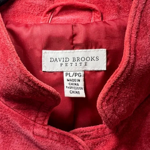 David Brooks Suede Jacket Red Snap Front Pockets Moto Minimalist Sz Large Petite - Image 3