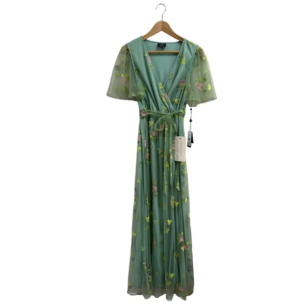 Adrianna‎ Papell Embroidered Maxi Dress Sage Multi Floral Flutter Size M NWT - Image 7