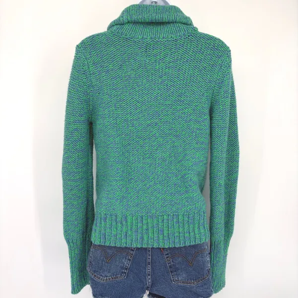 American Eagle Chunky Knit Shawl Collar Cardigan Sweater LG Green Blue‎ Pockets - Image 4