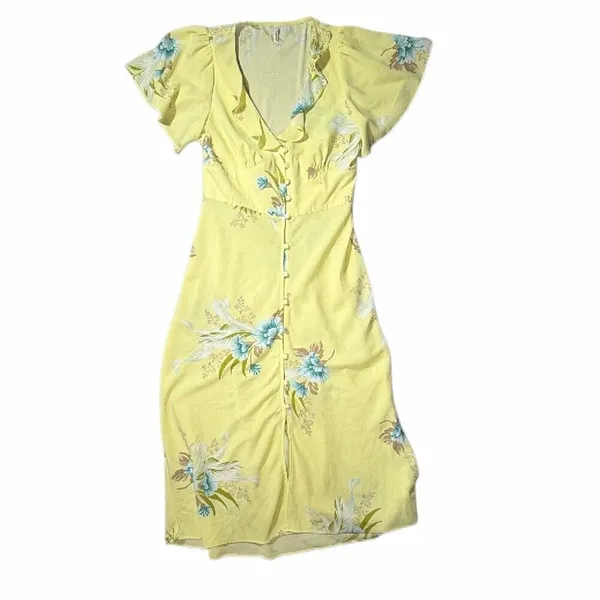 Urban Outfitters Heartmelter Midi Party Floral Button Front V-neck Dress Medium - Image 2