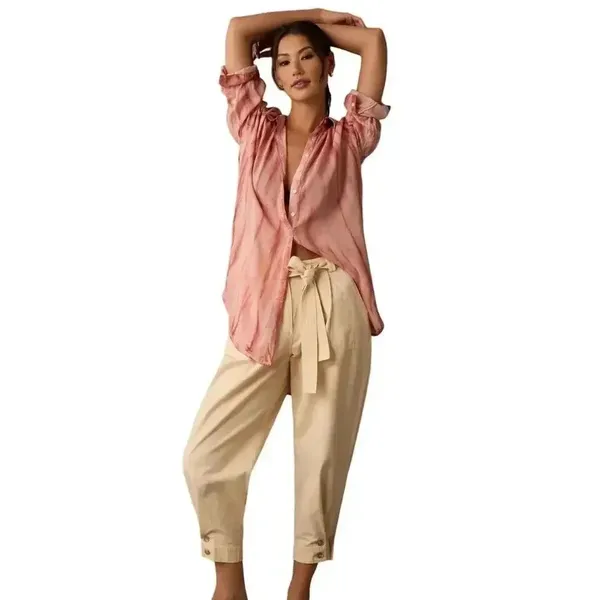 Pilcro Liquid Button Down shirt Coral size L - Image 3