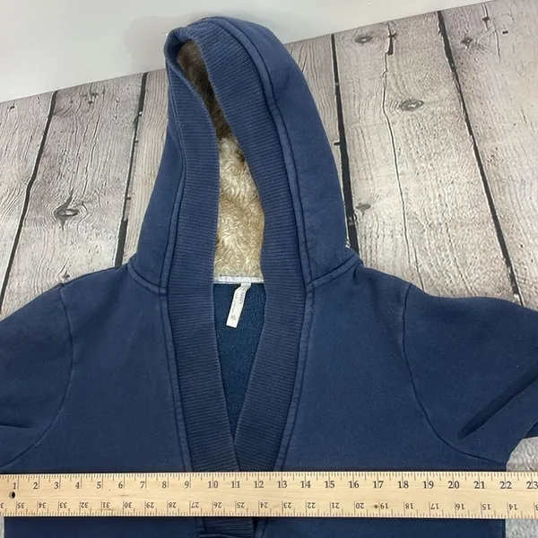 Old Navy Y2K Hooded with faux fur Sweatshirt Navy Blue size XL - Image 10