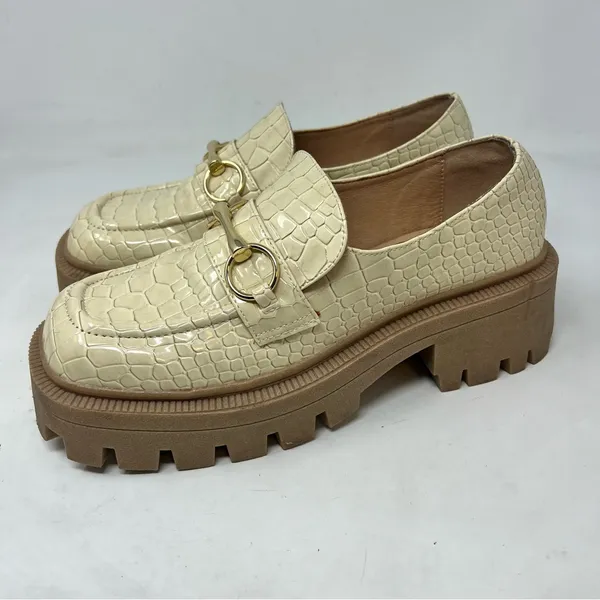 Urban Outfitters Boca Croc Lug Platform Loafers Cream Womens 9 Gold Bit Y2K - Image 3