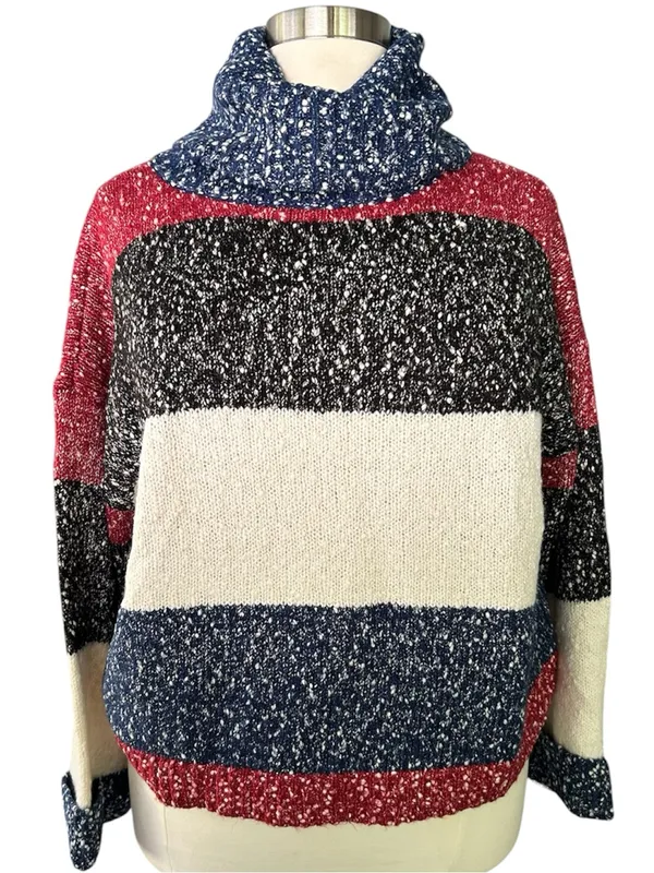 G.I.L.I. New!Chunky Soft Cowlneck Sweater Red Navy Black & Cream Soft Size 1X - Image 4