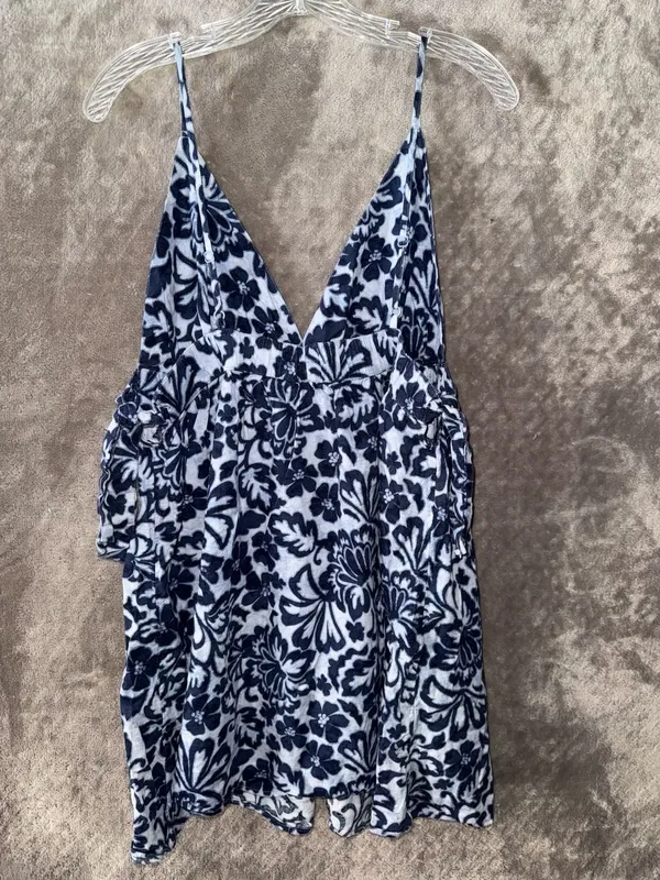 Aerie Floral Linen Blend Tie-Side Romper Size XL - Image 6