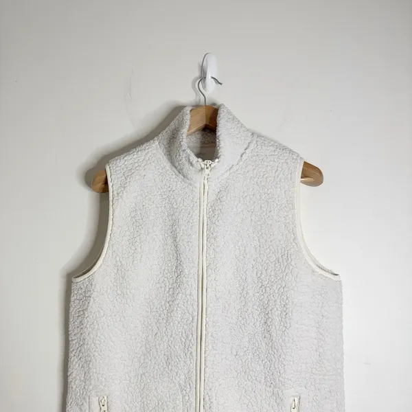 Aerie Soft Ivory/Cream Full Zip Sherpa Longline Vest size S - Image 4