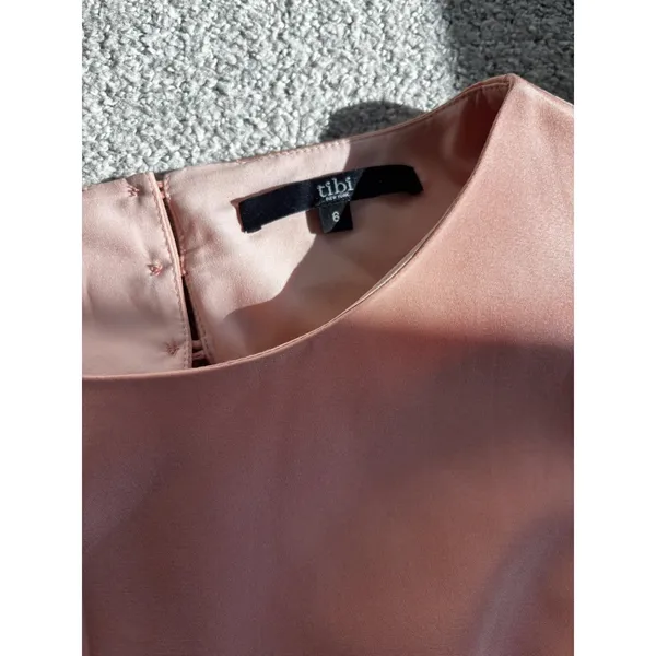 Tibi Silk Popover Shift‎ Dress 6 Terracotta Pink Cape Back Minimalist Cocktail - Image 9