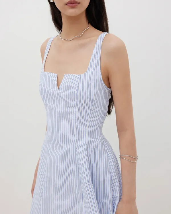 Cider Square Neck Stripe Ruffle Hem Midi Dress - Image 3