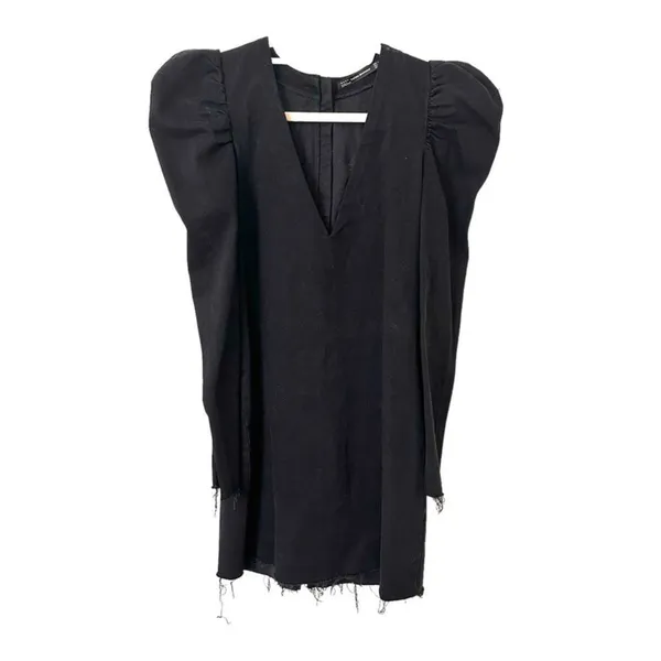 ZARA Denim Puff Shoulder‎ Mini Dress Sz XS - Image 2