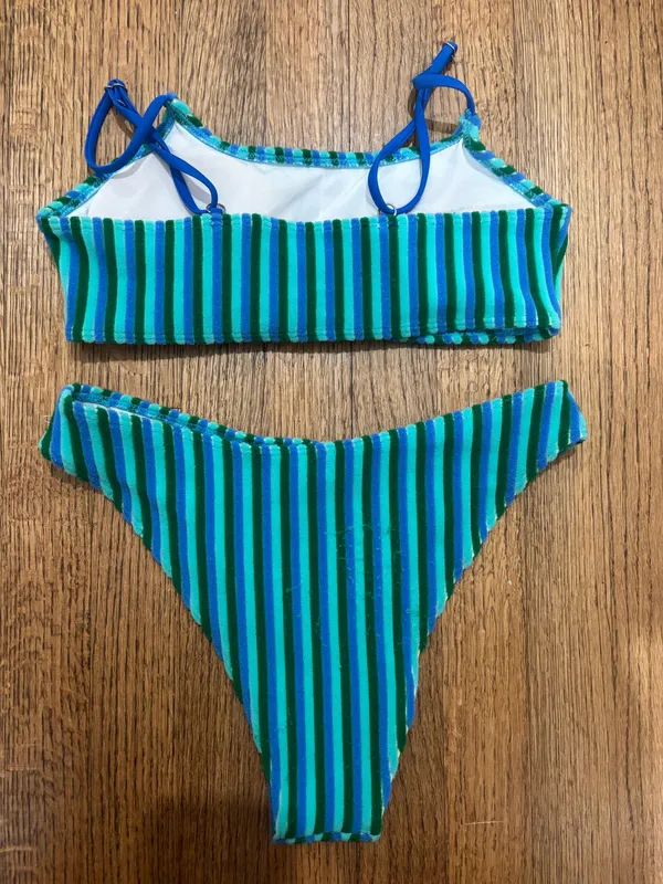 Striped Swimsuit Bikini Blue - Image 2