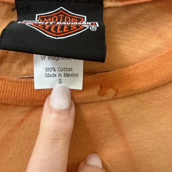 Harley Davidson Orange Y2K Fitted Tee Size Small Womens Biker Grunge Motorcycle - Image 4
