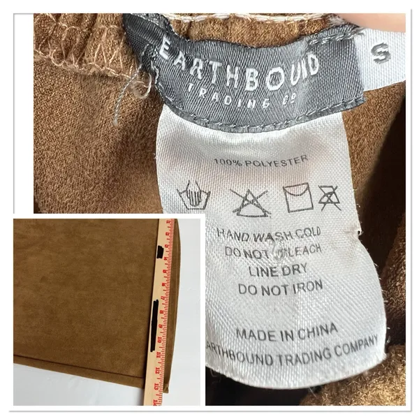 Earthbound Trading Co Faux Suede Wide Leg Brown Pant Boho Hippie Retro‎ Comfy S - Image 7