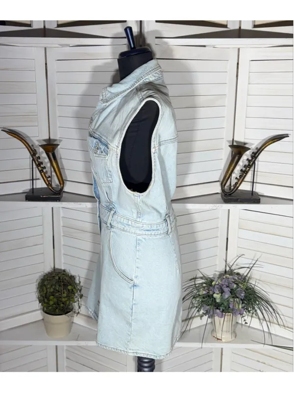 Zara mini dress denim light blue sleeveless Y2K 90s grunge cottage festival sz M - Image 6