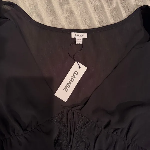 NWT Garage Black‎ Sheer Lace Trim Tie-Front Long Sleeve Blouse - Women’s Size XL - Image 4
