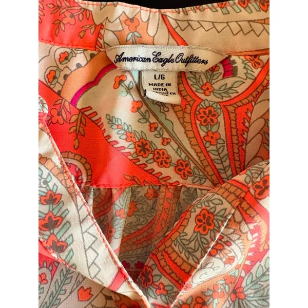 American Eagle Outfitters Coral Teal Paisley Sleeveless Blouse L - Image 5