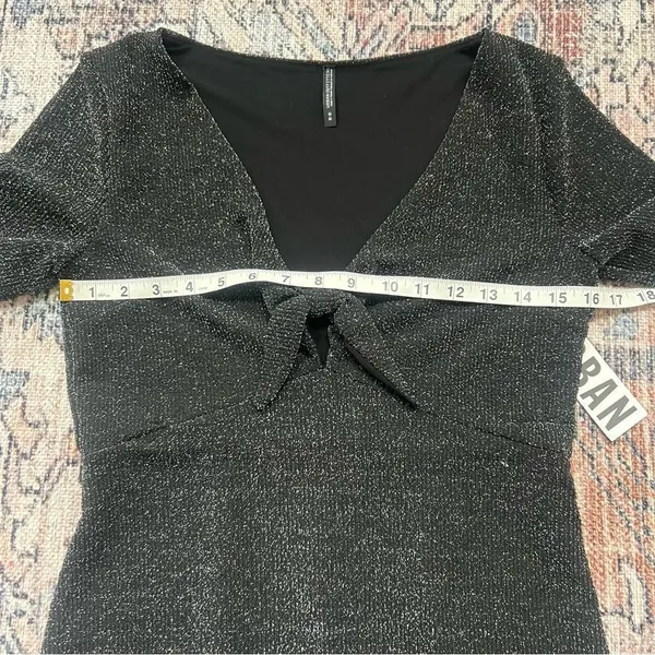 Urban Outfitters NWT Sparkly Tie Front Black Short Sleeve Dress Size Medium - Image 9